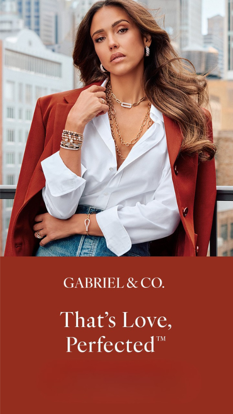 A.Jaffe banner featuring a woman and an engagement ring