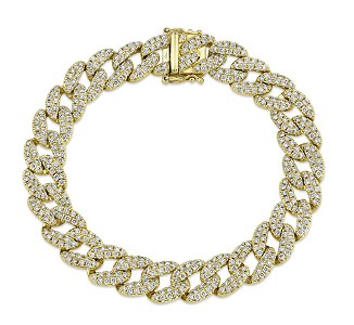 Chunky yellow chain bracelet covered in diamonds