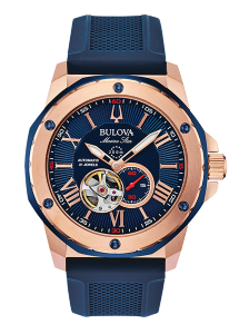 a watch from Bulova with a silicone band and tourbillon complication.