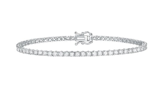 A Flashpont Created white gold diamond tennis bracelet featuring small round cut diamonds, available at Morgan Jewelers.