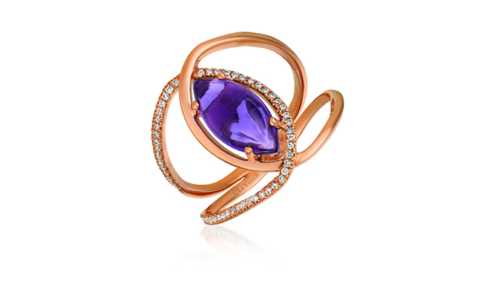 A stunning and unique rose gold and amethyst ring from LeVian, available at Morgan Jewelers.