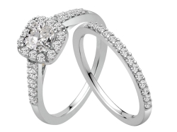 Bella Cushion-Cut Diamond Bridal Set in 14K White Gold, 1ctw