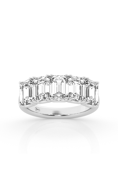 Flashpoint Created Diamond 5 Stone Emerald Wedding Band 5 CTW in 18K White Gold