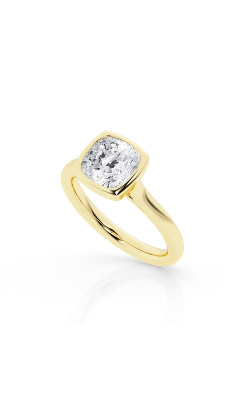 Flashpoint Created Diamond Cushion Solitaire Bezel Engagement Ring 2 1/8 CTW in 14K Yellow Gold