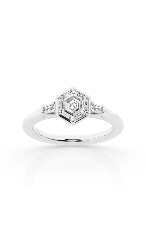 Flashpoint Created Diamond Hexagon Three Stone Engagement Ring 1 1/10 CTW in 14K White Gold