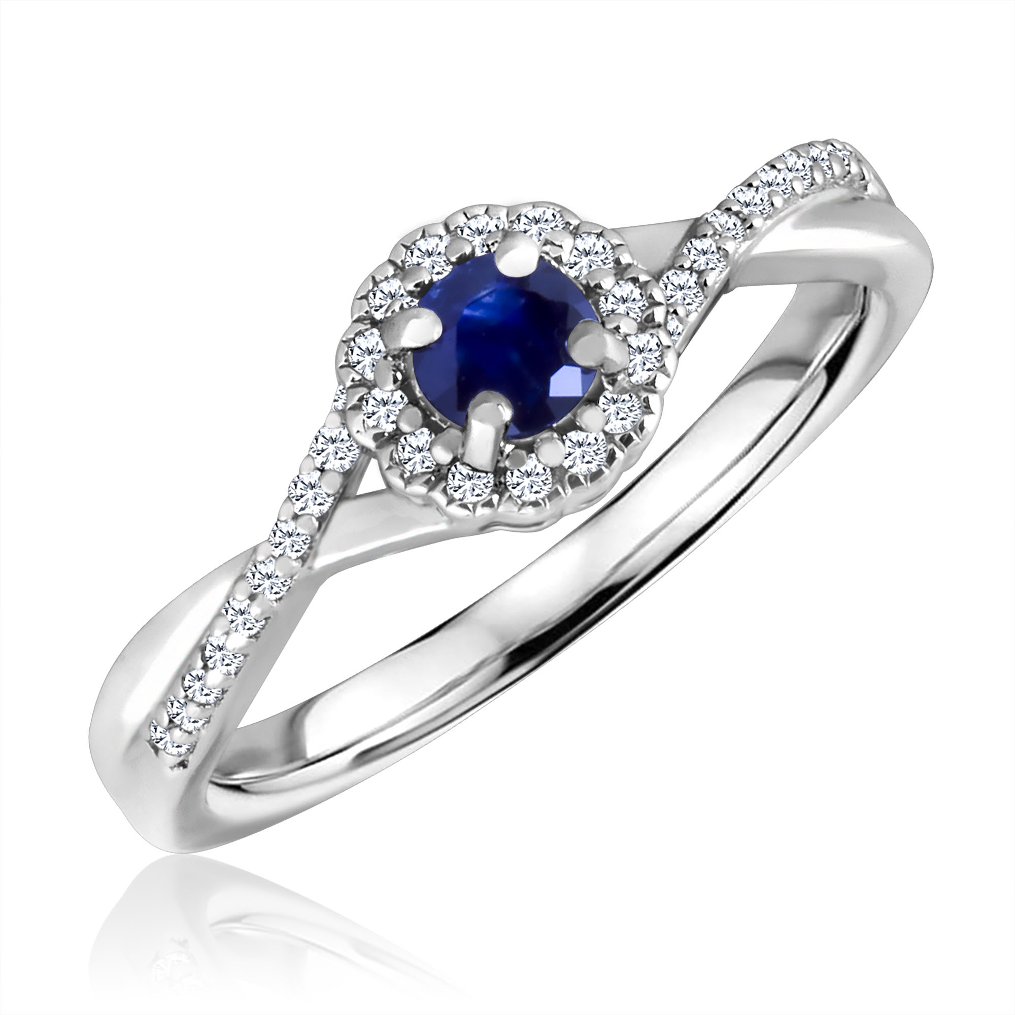 Women's Diamond Round Sapphire Ring 1/10 CTW in Sterling Silver