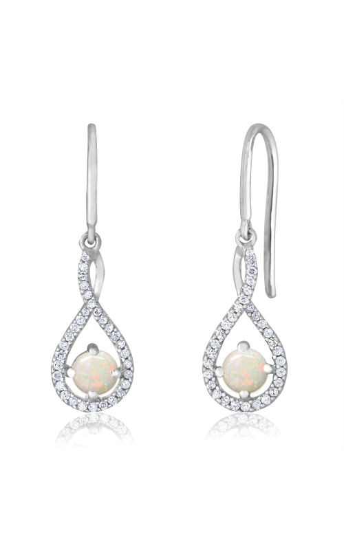 Women's Diamond Round Opal Earrings 1/20 CTW in Sterling Silver