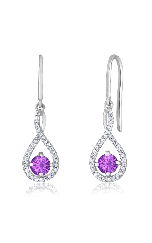 1/20 CTW Round Diamond Amethyst Earrings in Sterling Silver