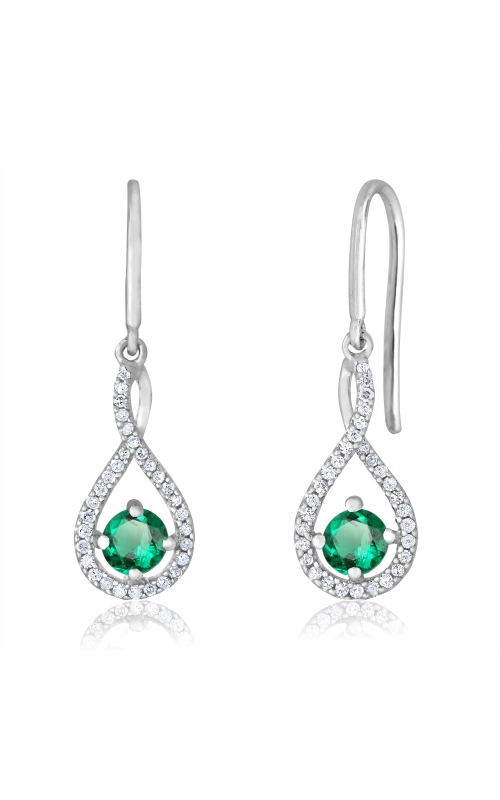 Created Emerald & Diamond Dangle Earrings in Sterling Silver, 1/20ctw