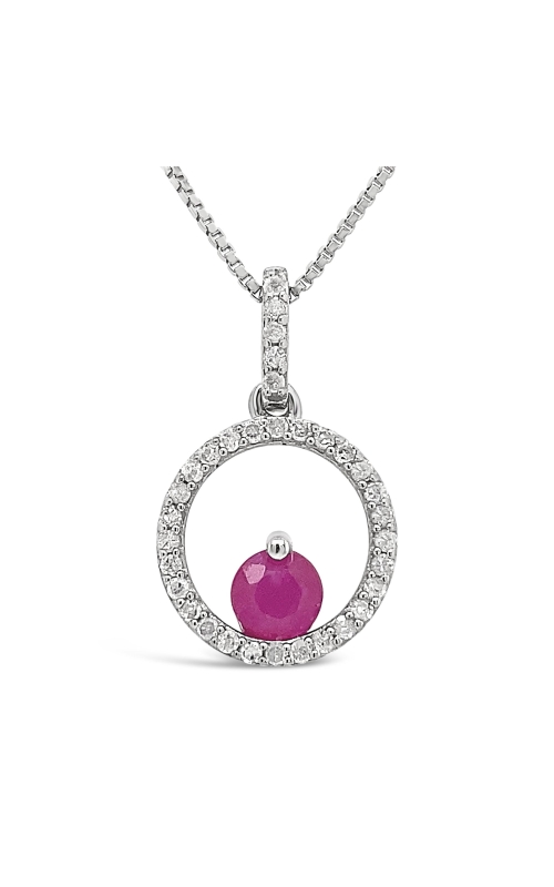 Women's Diamond 4MM Ruby  Pendant Necklace 1/10 CTW in Sterling Silver