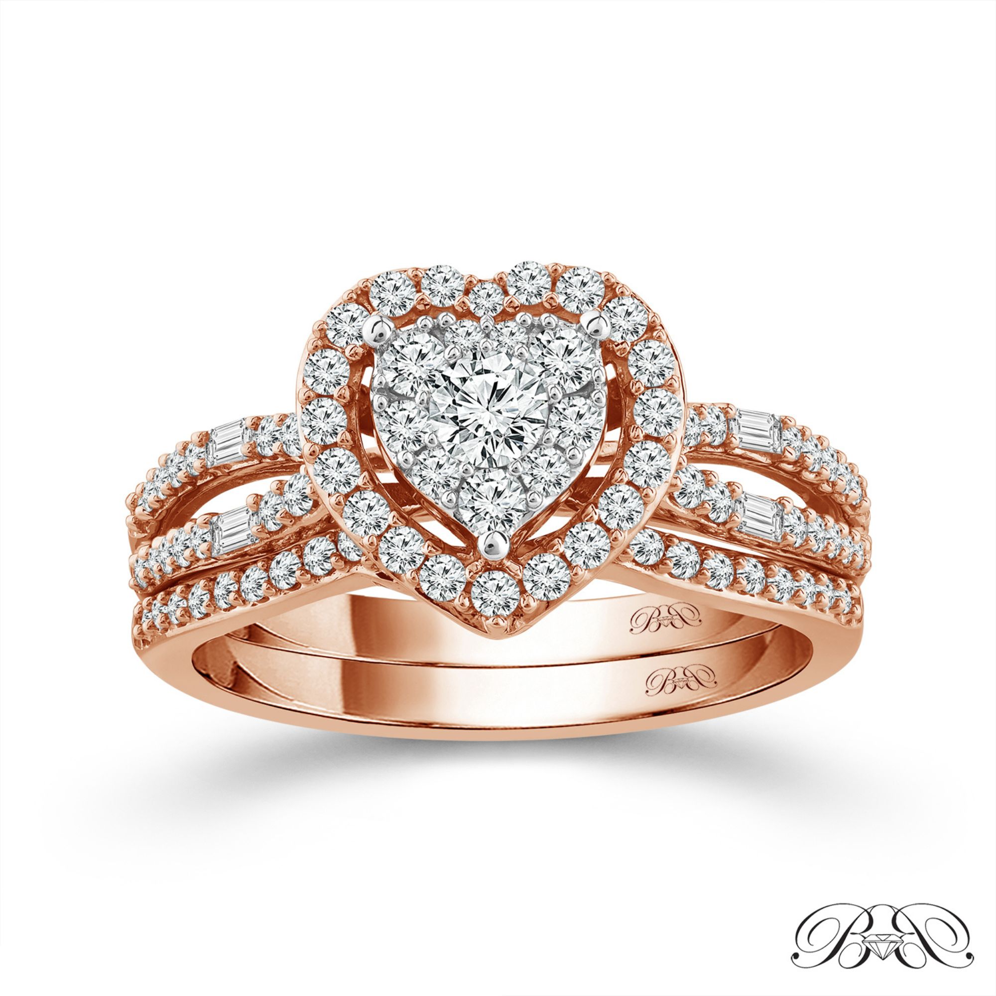 Beauty Bride Engagement Ring Set 3/4 CTW Heart Shape 10K Rose Gold