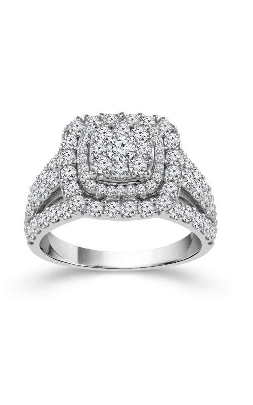 Two Hearts Diamond Cluster Double Frame Engagement Ring in White Gold, 2ctw