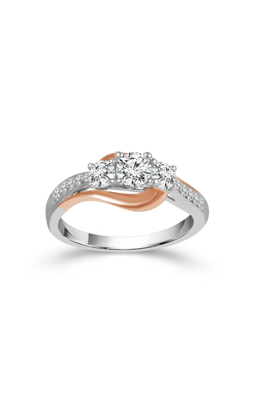 Two Hearts Three Stone Diamond Engagement Ring in Two-Tone Gold, 1/2ctw