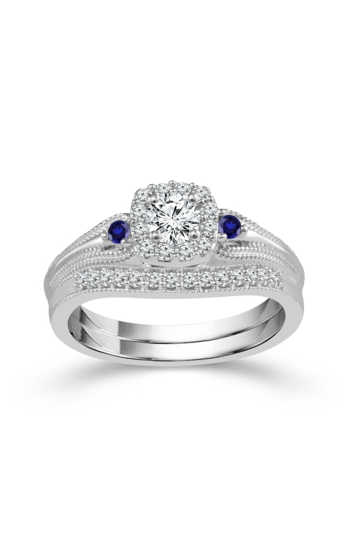 Women's Diamond Engagement Set 3/8 CTW 1/8 Round Shape Sapphires in 10K White Gold