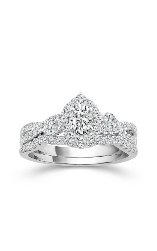 Two Hearts Oval Halo Diamond Bridal Set in White Gold, 3/4ctw