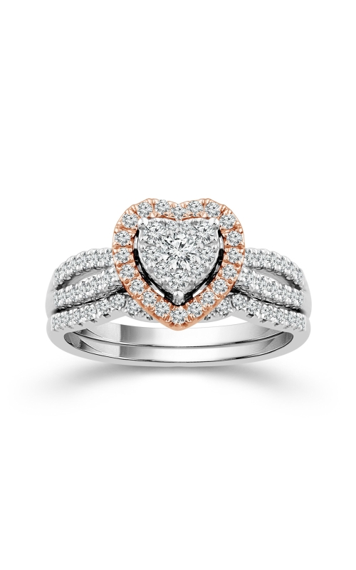 Women's Diamond Engagement Set 3/4 CTW Heart Cluster in 10K White & Rose Gold