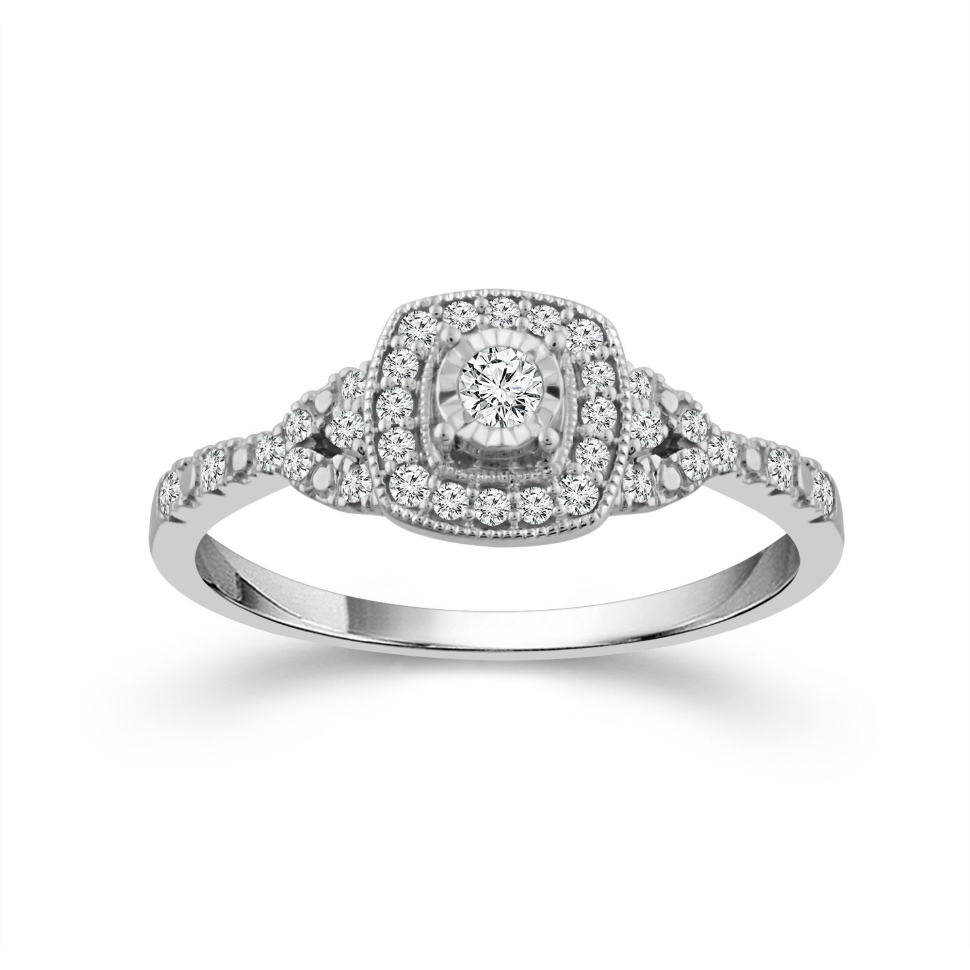 Miracle Diamond Cushion Frame Promise Ring in White Gold, 1/4ctw