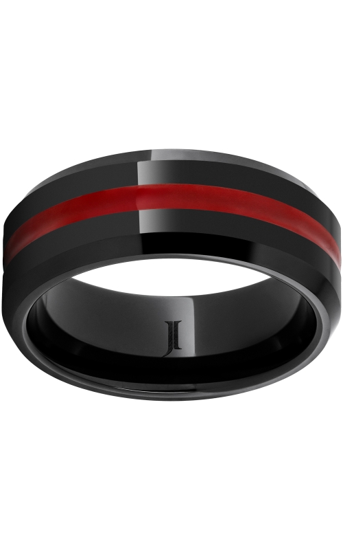 Men's Red Line Enamel 8MM Wedding Band in Black Ceramic