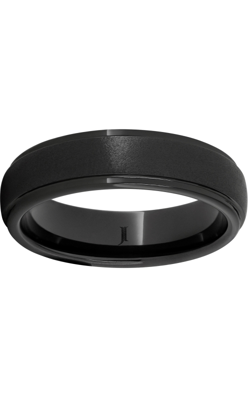 Men's Stone Finish Recessed Edges 6MM Wedding Band in Black Ceramic