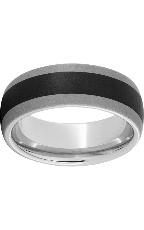 Men's Sandblasted Dome Black Ceramic Center 8MM Wedding Band in Serinium