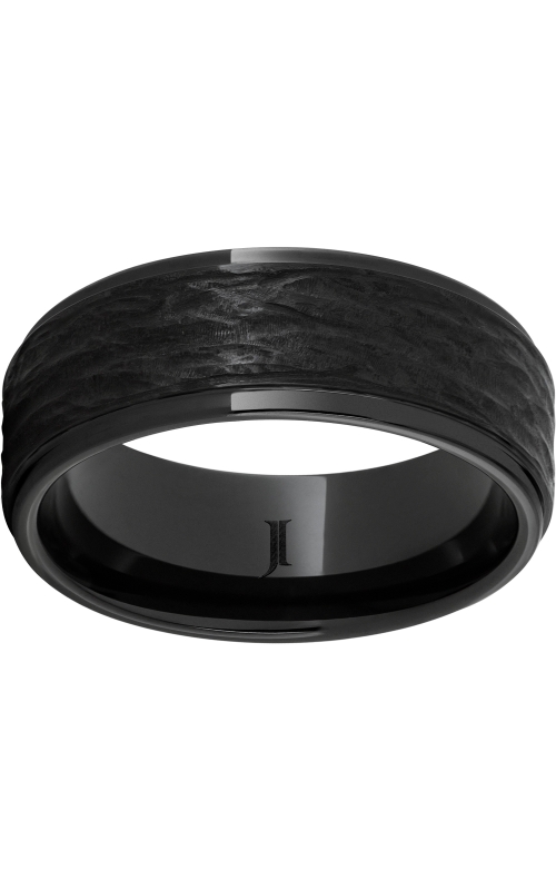 Men's Bark Flat Edge Wedding Band 8MM in Black Ceramic