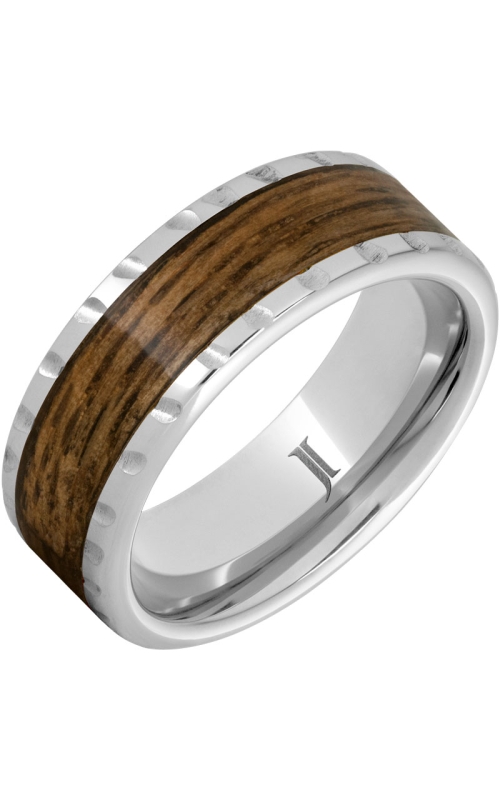 Men's Bourbon Barrel Wood Inlay Scored Edge 8 MM Wedding Band in Serinium