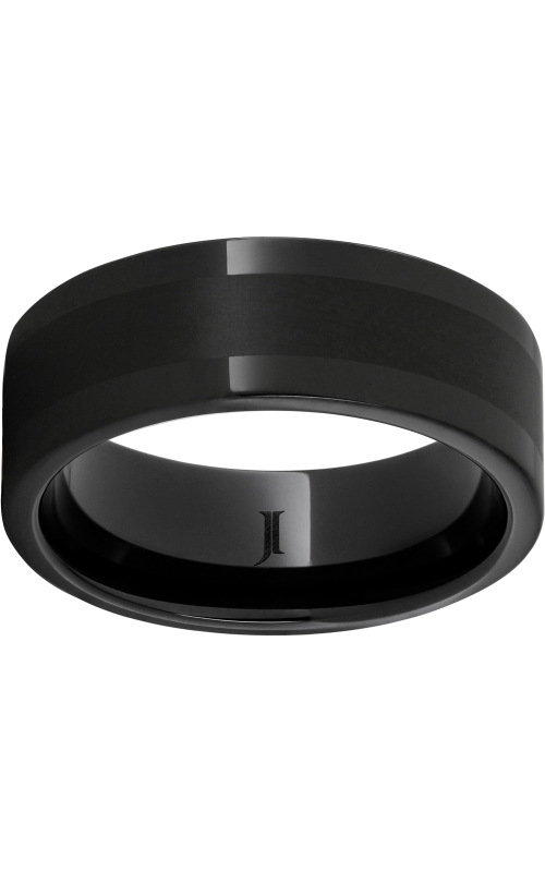 Men's Satin Center Polished Edges 8MM Wedding Band in Black Ceramic