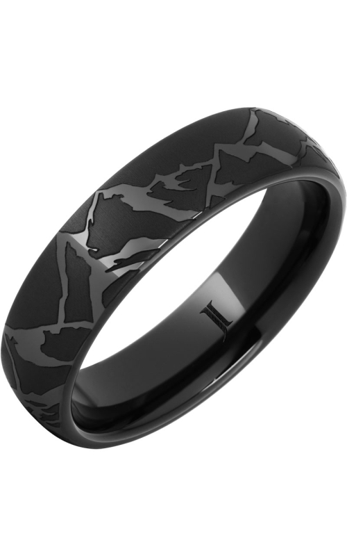 Men's Mountain Peaks Engraved 6MM Wedding Band in Black Ceramic