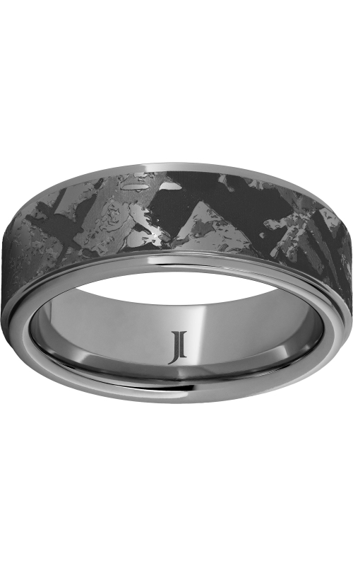 Men's Meteorite Pattern Engraved 8 MM Wedding Band in Tungsten