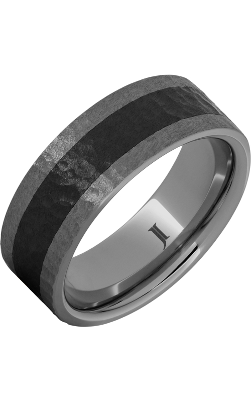 Men's Black Ceramic Inlay Hammer Finish 8MM Wedding Band in Tungsten