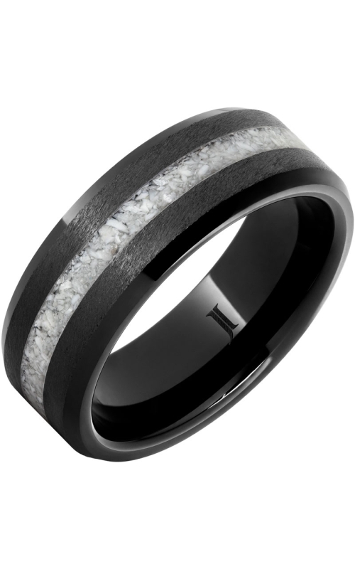 Men's Crushed Shark Tooth Inlay 8MM Wedding Band in Black Ceramic