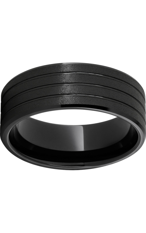 Men's Black Ceramic Stone Finish Three Groove Band, 8mm