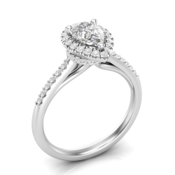 Love Story Halo Pear-Shaped Diamond Engagement Semi-Mount in 14K White Gold, 1/3ctw
