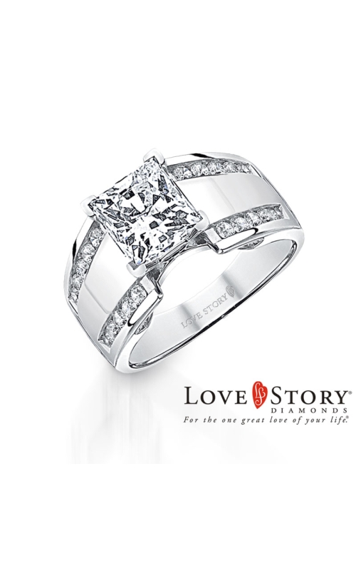 Love Story Princess-Cut Diamond Semi-Mount Engagement Ring in 14K White Gold, 1/2ctw