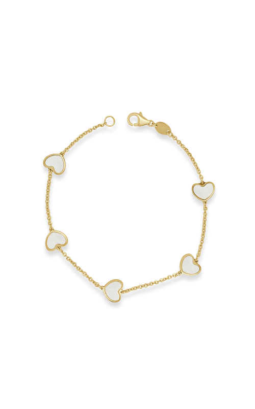 Women's Pink Mother of Pearl Heart Station Bracelet in 14K Yellow Gold