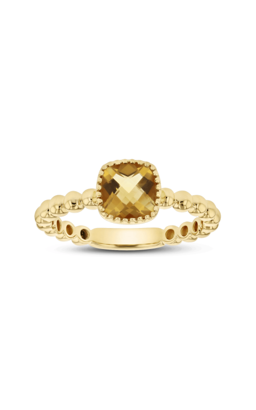 Women's Cushion Citrine Beaded Band Ring in 14K Yellow Gold