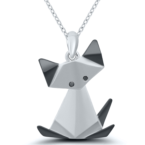 Origami Cat Pendant in Sterling Silver