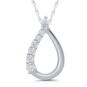 Women's Diamond Journey Tear Drop Pendant Necklace 1/8 CTW in 10K White Gold