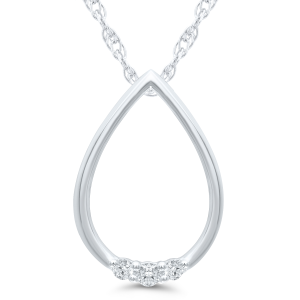 Women's Diamond Tear Drop Pendant Necklace 1/20 CTW 3 Round Diamonds in 10K White Gold