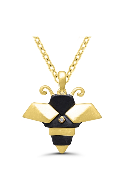 Women's Diamond Pendant Necklace Origami Style Bee Yellow and Black Plated Sterling Silver