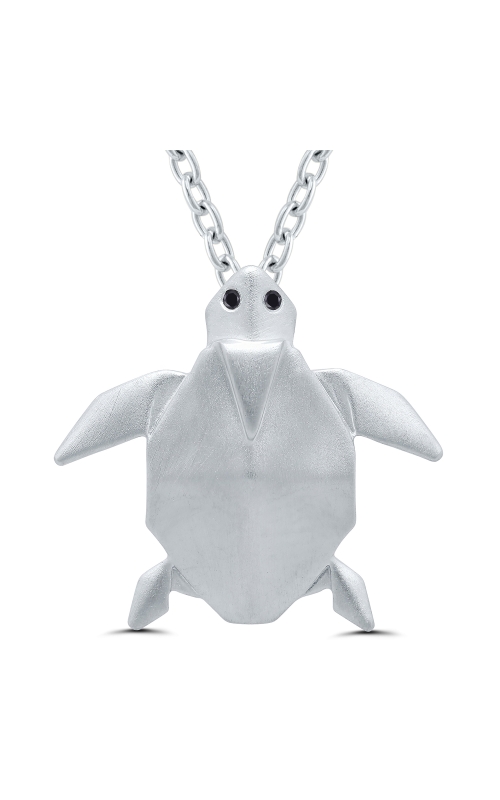 Women's Diamond Pendant Necklace Origami Style Turtle in Sterling Silver