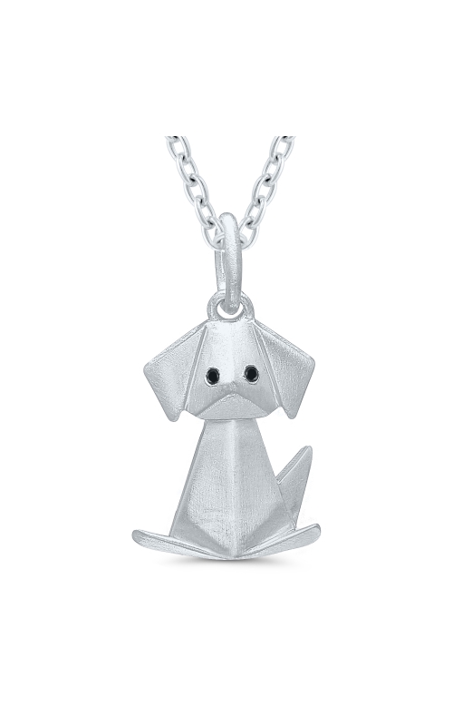 Women's Diamond Pendant Necklace Origami Style Small Dog in Sterling Silver