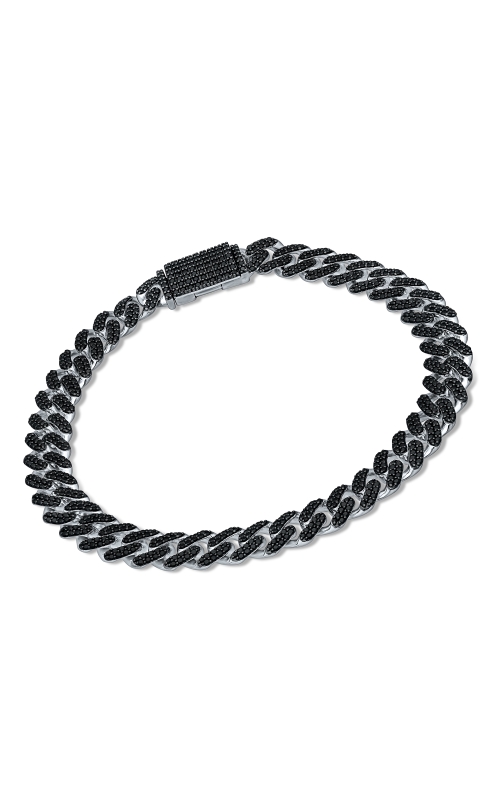 Mens 4 CTW Black Round Curb Link Bracelet in Sterling Silver