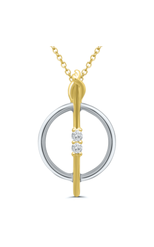 Kissing Hearts Pendant Necklace 1/20 CTW 2 Round Diamonds with Circle and Bar in 10K White and Yellow Gold