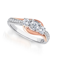 Two Hearts Three Stone Diamond Engagement Ring in Two-Tone Gold, 1/2ctw