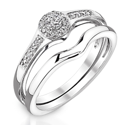 Two Hearts Diamond Bridal Set in White Gold, 1/5ctw