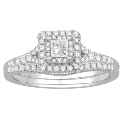 Two Hearts Princess-Cut Diamond Bridal Set in White Gold, 5/8ctw