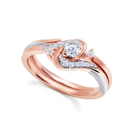 Two Hearts Diamond Bridal Set in Rose Gold, 1/4ctw