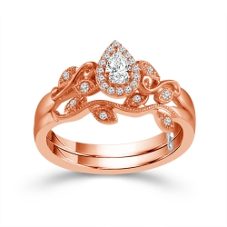 Two Hearts Vintage-Style Pear-Shaped Diamond Bridal Set in Rose Gold, 1/4ctw