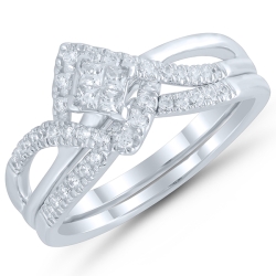 Two Hearts Quad-Princess Diamond Bridal Set in White Gold, 3/8ctw